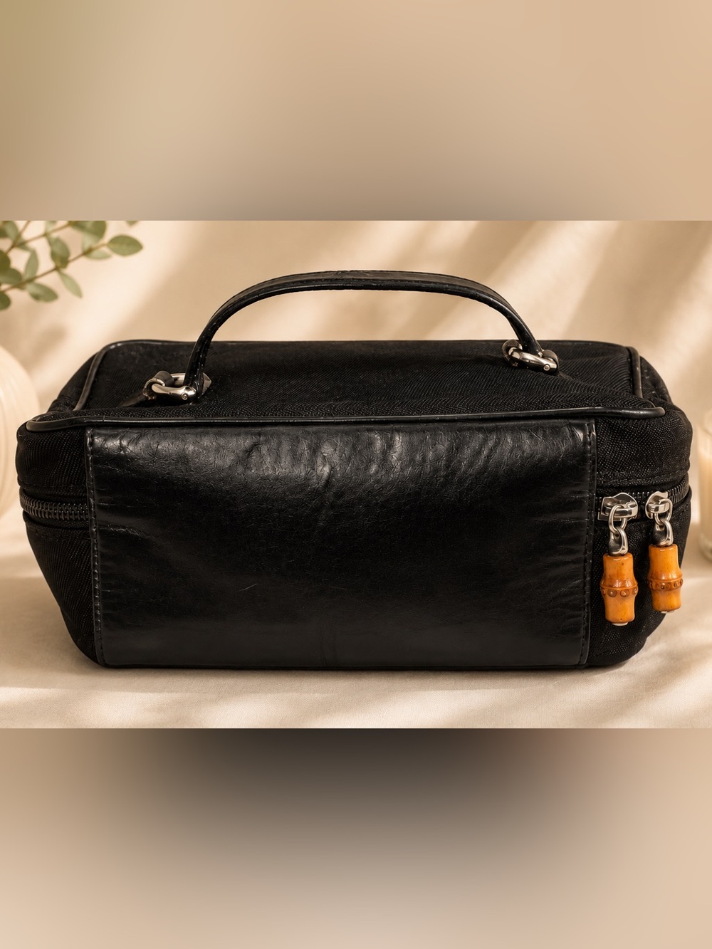 Gucci Black Leather-Trim Travel Case